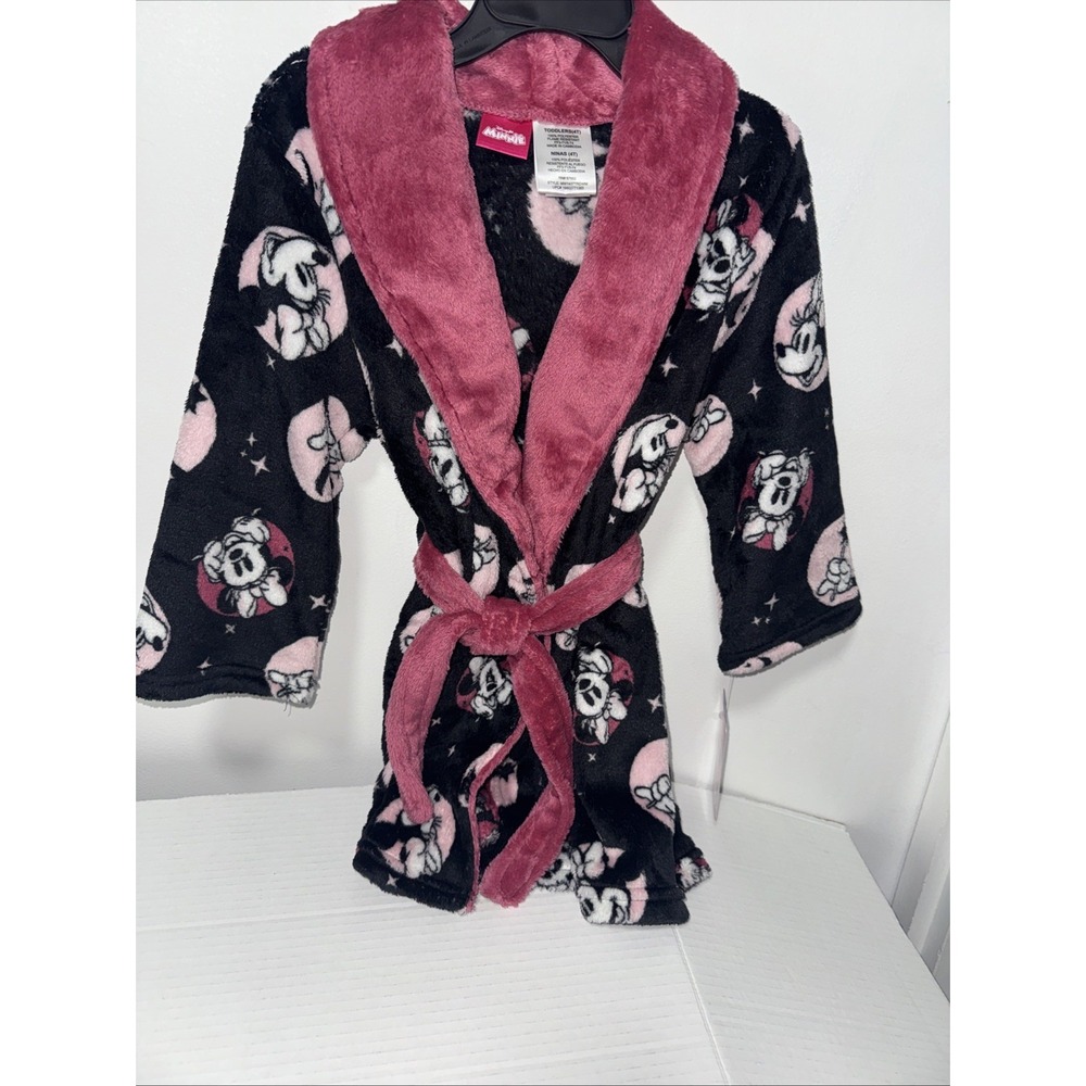 NWT Minnie Mouse Robe Disney Size 4T Black Tie Collared